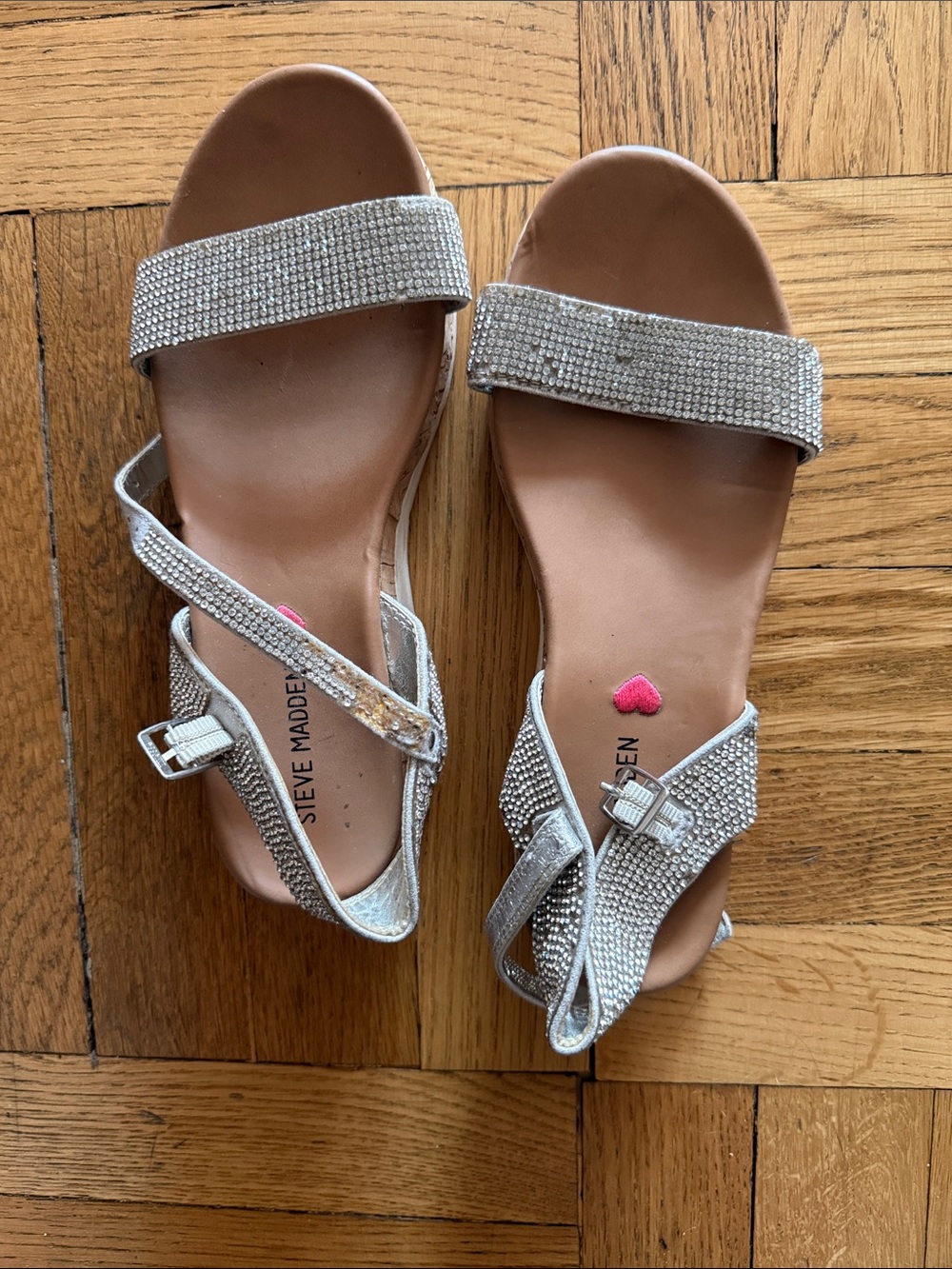 Steve Madden Silver Crystal Flat Sandals